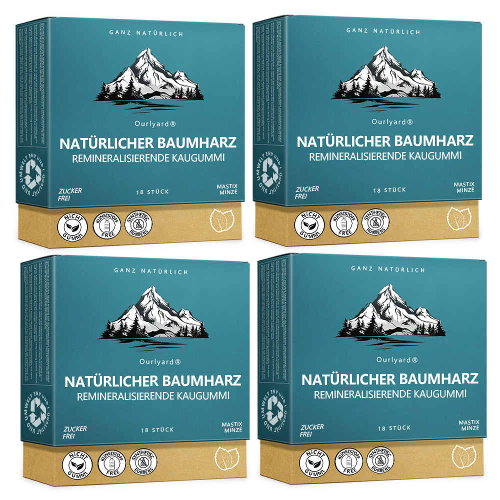 ✅ Hergestellt und versendet aus Deutschland | Ourlyard® Natürlicher Baumharz-Remineralisierungskaugummi – Zuckerfreier Xylit-Kaugummi mit Hydroxylapatit 🍀