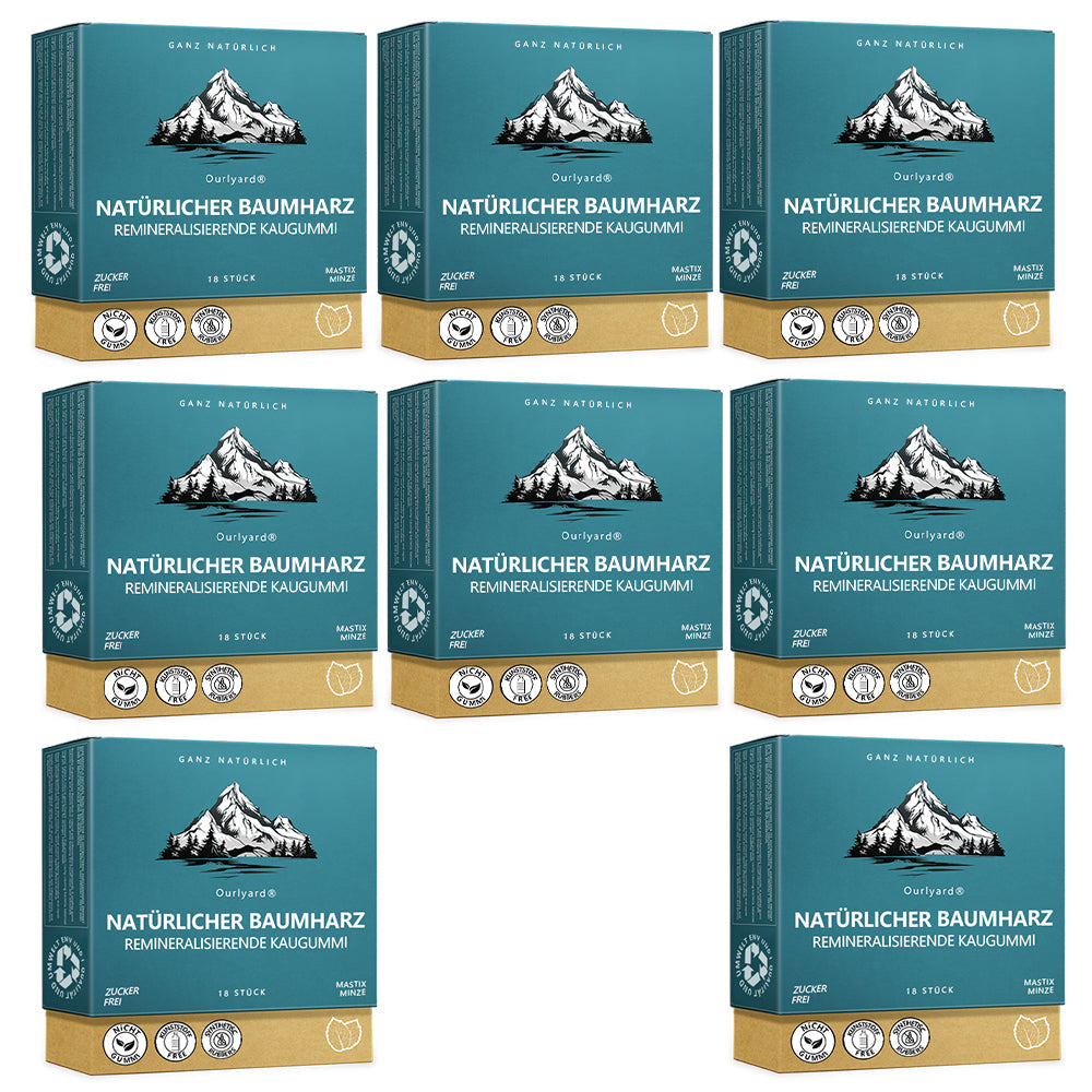 ✅ Hergestellt und versendet aus Deutschland | Ourlyard® Natürlicher Baumharz-Remineralisierungskaugummi – Zuckerfreier Xylit-Kaugummi mit Hydroxylapatit 🍀