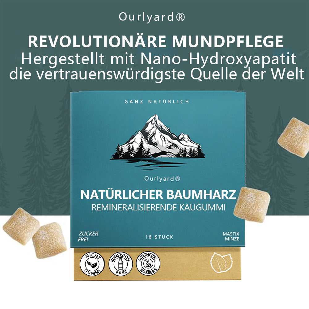✅ Hergestellt und versendet aus Deutschland | Ourlyard® Natürlicher Baumharz-Remineralisierungskaugummi – Zuckerfreier Xylit-Kaugummi mit Hydroxylapatit 🍀