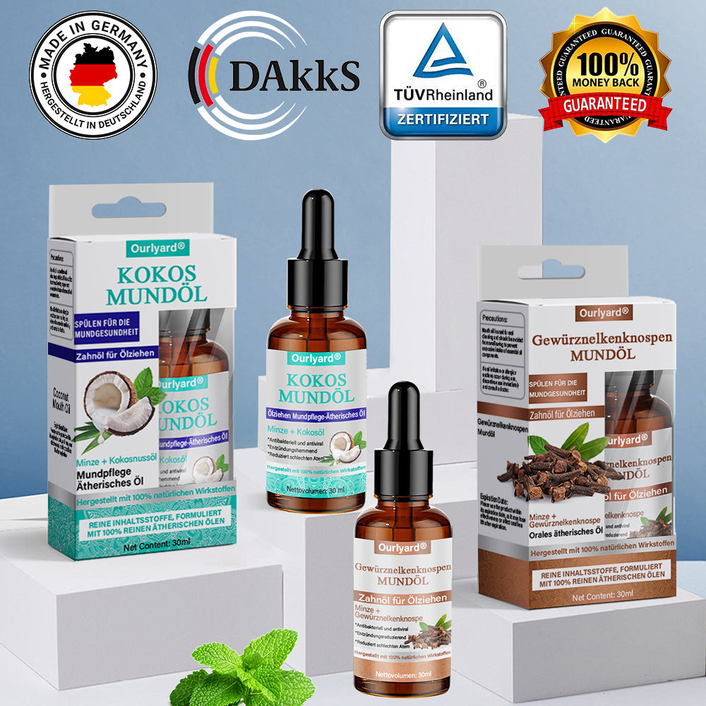 ✅ Hergestellt und versendet aus Deutschland | Ourlyard® Kokos- & Nelkenöl-Mundspülung (Repariert Zahnfleisch, behandelt Parodontitis, Mundgeruch und Mundgeschwüre)