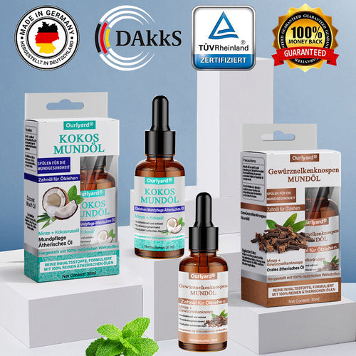 ✅ Hergestellt und versendet aus Deutschland | Ourlyard® Kokos- & Nelkenöl-Mundspülung (Repariert Zahnfleisch, behandelt Parodontitis, Mundgeruch und Mundgeschwüre)